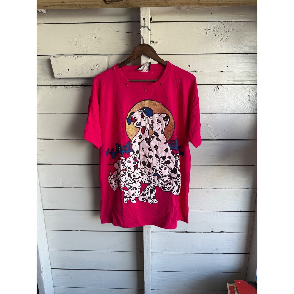 Vintage Designs Limited Dalmatian Graphic T-Shirt Pink Studded One Size USA Made